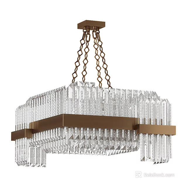 Modern Crystal Chandelier With Brass Hanging Chains Metal Frame And Rectangular Crystal Prisms 3d model 