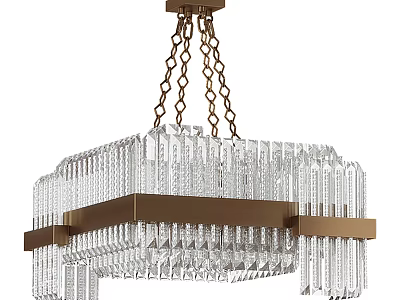 Modern Crystal Chandelier With Brass Hanging Chains Metal Frame And Rectangular Crystal Prisms 3d model