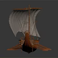 Ancient Wooden Ship With White Sails And Multiple Oars On Long Hull Structure 3d model