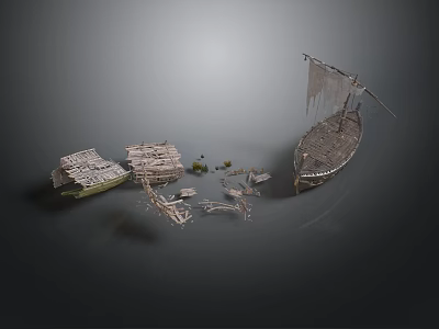 Ancient Wooden Sailing Boat With Traditional Mast Rigging And Structure 3d model
