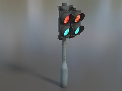 Traffic Light With Red Yellow Green Lights Mounted On Metal Pole 3d model
