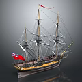 Classic Tall Sailing Ship With Multiple Masts Union Jack Flag And Black Gold Hull