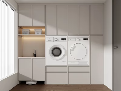 Modern Laundry Area With Light Cabinets Washing Machine And Dryer 3d model