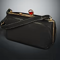 Stylish Black Handbag With Gold Metal Accents Red Decoration And Shoulder Strap
