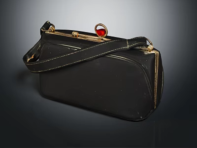 Stylish Black Handbag With Gold Metal Accents Red Decoration And Shoulder Strap 3d model