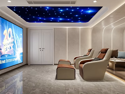 Home Theater Room With Starry Sky Ceiling Large Screen Comfortable Recliners And Modern Design 3d model