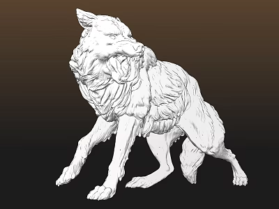 White Reptile Sculpture With Standing Pose And Intricate Textures On Gradient Background 3d model