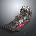 Sturdy Airboat Water Vehicle With Metal Frame Seats Control Console And Red Life Preserver