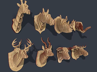 Wooden Animal Head Wall Decor with Striped Design for Modern Home Decoration 3d model