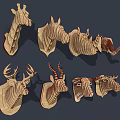 Wooden Animal Head Wall Decor with Striped Design for Modern Home Decoration