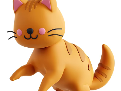 Cute Orange Cat Stuffed Toy Featuring Pink Ears Cheeks Black Whiskers And Striped Body 3d model
