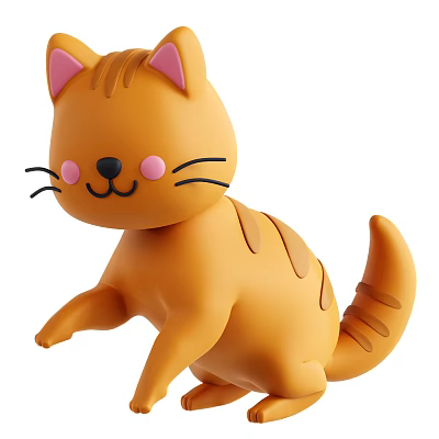 Cute Orange Cat Stuffed Toy Featuring Pink Ears Cheeks Black Whiskers And Striped Body 3d model
