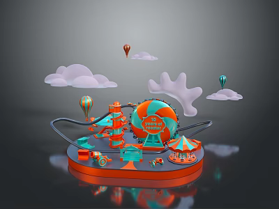 Fun Themed Kids Furniture Collection Featuring Carousel And Hot Air Balloons 3d model