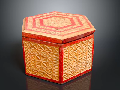 Decorative Ornament Set with Hexagonal Red Yellow Carved Geometric Pattern Box 3d model