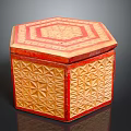 Decorative Ornament Set with Hexagonal Red Yellow Carved Geometric Pattern Box 3d model