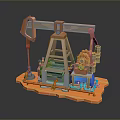 3D Model Oil Pump Jack Design Featuring Orange Base Blue Pipes And Gears 3d model