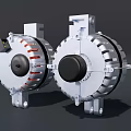 Two Industrial Equipment Units Featuring Silver Metal Casing and Black Functional Parts