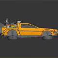 Orange Retro Futuristic Car With Roof Equipment And Black Wheels Metallic Finish