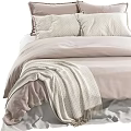 Cozy Double Bed with Soft Linens Plush Pillows and Light Pink Blue Bedding