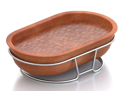 Elegant Oval Copper Bathtub With Textured Interior And Sturdy Silver Metal Stand 3d model