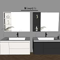 Modern White and Black Bathroom Cabinets with Double Sinks Illuminated Shelves and Mirror