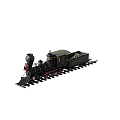 Vintage Black Steam Train With Red Wheels Headlight And Cargo Car On Railway Track