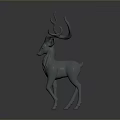 Minimalist Light Gray 3D Deer Sculpture With Detailed Antlers On Dark Background