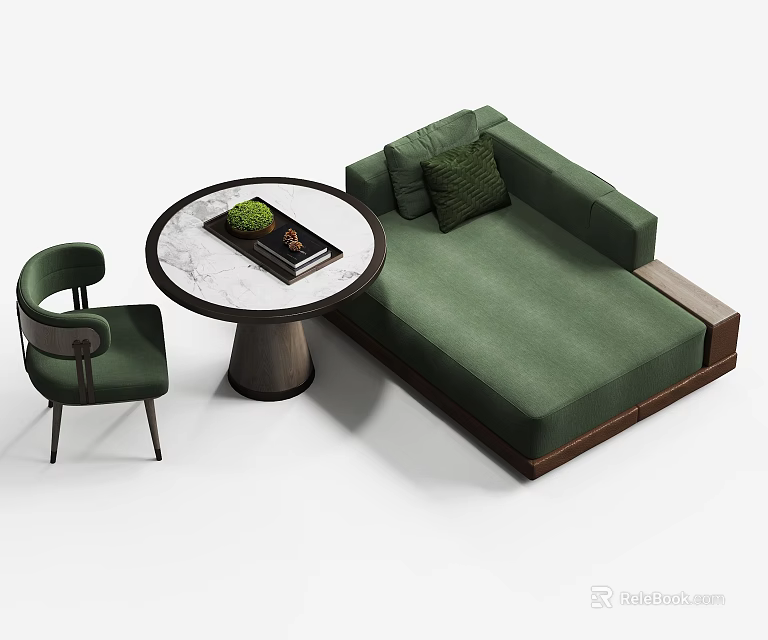 Green Modern Single Sofa With Matching Accent Chair And Marble Round Table 3d model