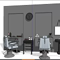 Barbershop Commercial Equipment Featuring Barber Chairs Mirrors Clock Storage Trolleys And Sink