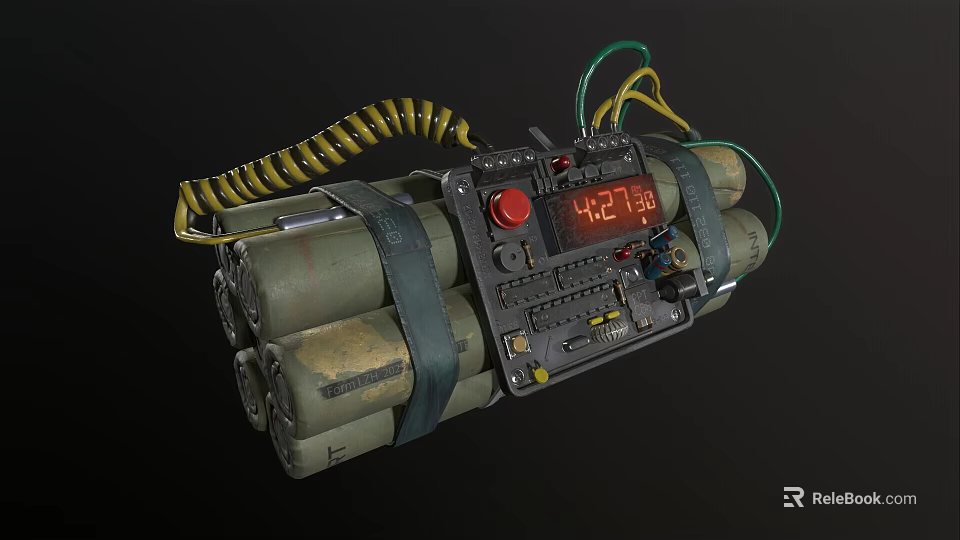 Vintage Bundled Dynamite Bomb With Digital Timer 427 Countdown And Colored Wires 3d model 