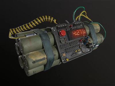 Vintage Bundled Dynamite Bomb With Digital Timer 427 Countdown And Colored Wires 3d model