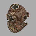 Vintage Dive Helmet As Decorative Household Item With Retro Brass Details And Glass Window