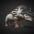 Detailed 3D Rhinoceros Model With Sharp Horns Layered Armored Skin And Gray Black Texture