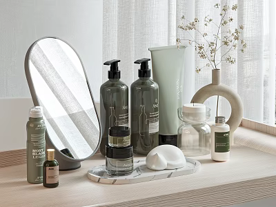 Daily Wash Products In Elegant Bathroom With Mirror And Vase 3d model