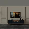 Elegant TV Stand Featuring Mounted TV Artwork Decorative Items And Paneled Wall Design 3d model
