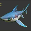 Cartoon Blue Shark Toy With White Body Red Stripes Smiling Face And Blue Eyes