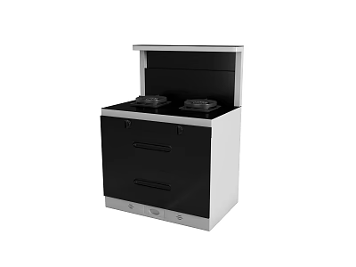 Modern Kitchen Appliance With Two Burners Gas Stove And Drawer Storage In Black White Design 3d model
