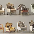 Ornate Single Sofa Designs in Multiple Colors with Gold Legs and Plush Cushions