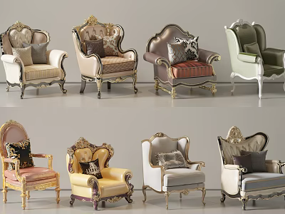 Ornate Single Sofa Designs in Multiple Colors with Gold Legs and Plush Cushions 3d model