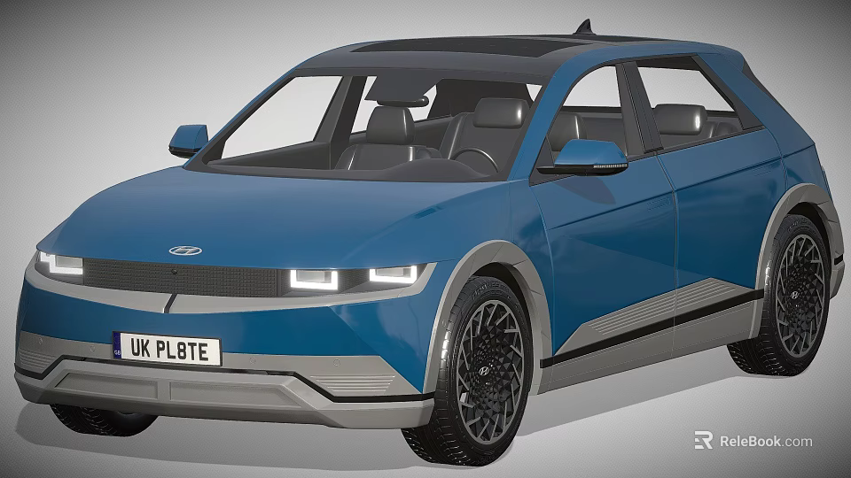 Hyundai Modern Blue SUV with Black Roof UK Plate and Stylish Black Wheels 3d model 