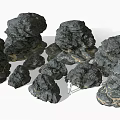 Natural Wood and Black Stone Materials with Rough Surface and Various Sizes 3d model