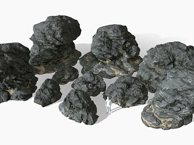 Natural Wood and Black Stone Materials with Rough Surface and Various Sizes 3d model