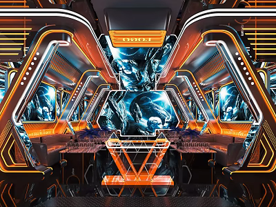 Futuristic KTV Interior Design With Neon Lighting LED Screens And Comfortable Seats 3d model