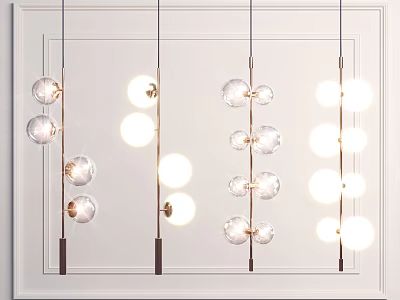 Modern Glass Globe Pendant Lights With Metal Frame Hanging In Interior Space 3d model