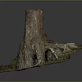 Realistic Wooden Stump Model With Natural Stone Base And Mossy Texture