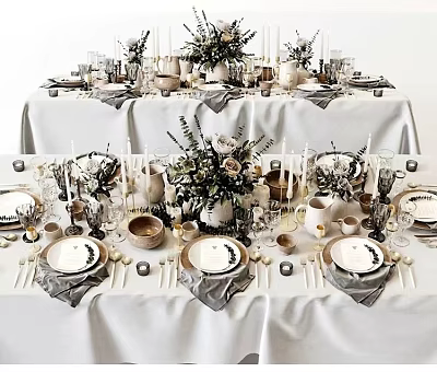 Elegant Dinnerware Set In Formal Table Setting With Florals And Glassware 3d model
