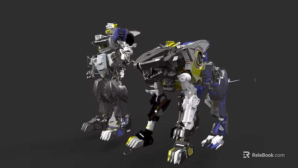 Game Movie Characters Metallic Mechanical Dogs With Silver Blue Yellow Design 3d model 