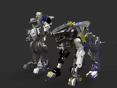 Game Movie Characters Metallic Mechanical Dogs With Silver Blue Yellow Design 3d model