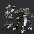 Game Movie Characters Metallic Mechanical Dogs With Silver Blue Yellow Design