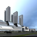 Aerial View Urban Planning With High Rise Buildings Commercial Center And Green Areas